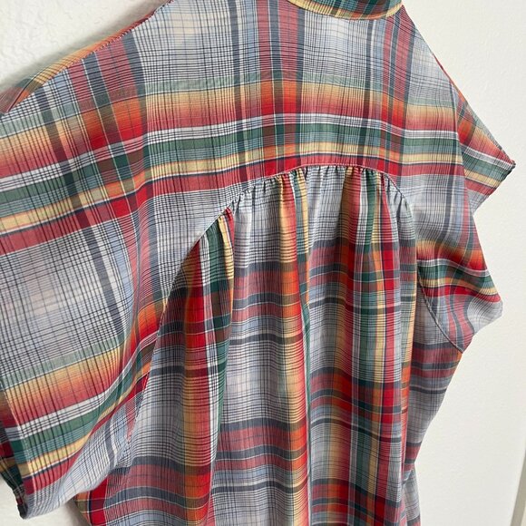 R.D. #2 Vintage | Rockabilly Western 70s Cowgirl Shirt Red Plaid, Cap Sleeve, Sm - Picture 5 of 7